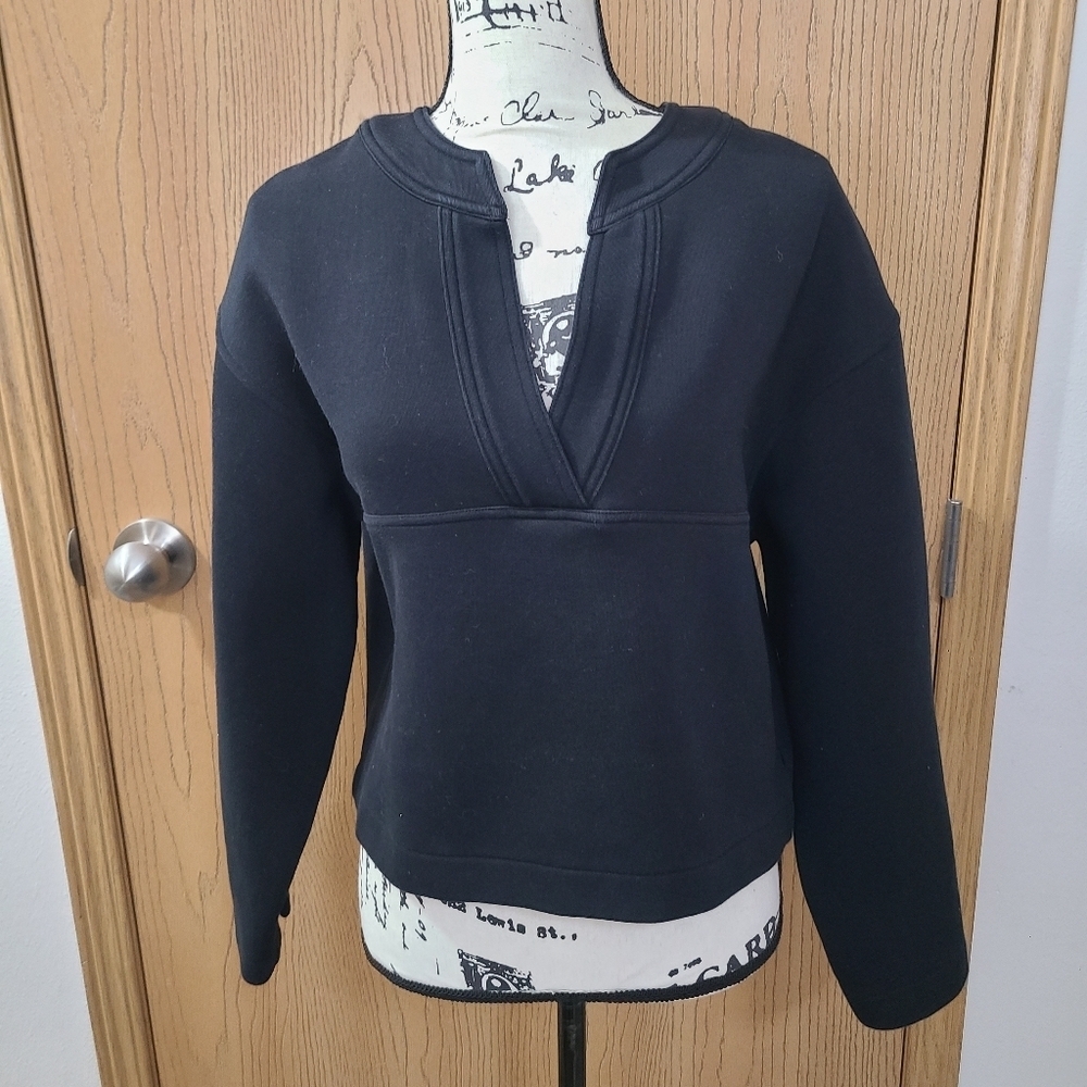 Banana Republic Black V-neck Scuba Pullover Sweatshirt